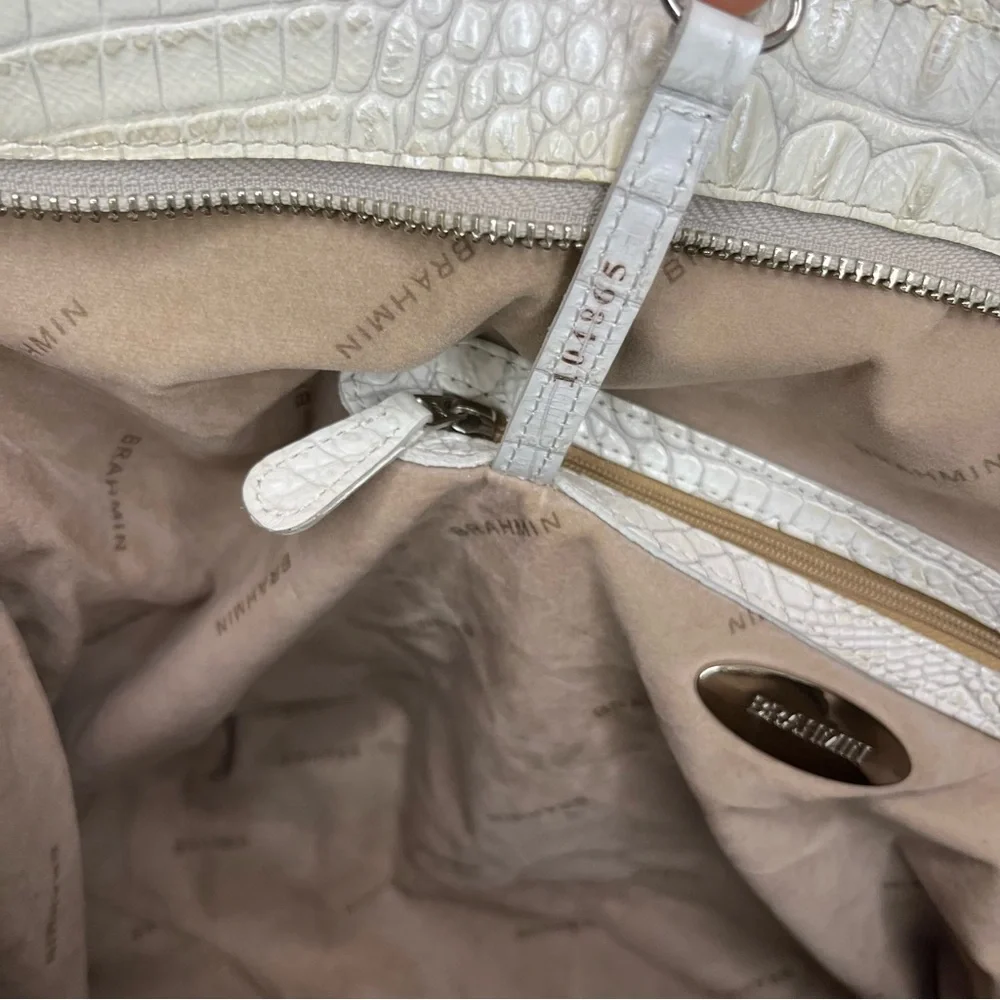 Brahmin Hobo Crocodile Embossed Slouchy Leather Bag Pearl White Large Purse